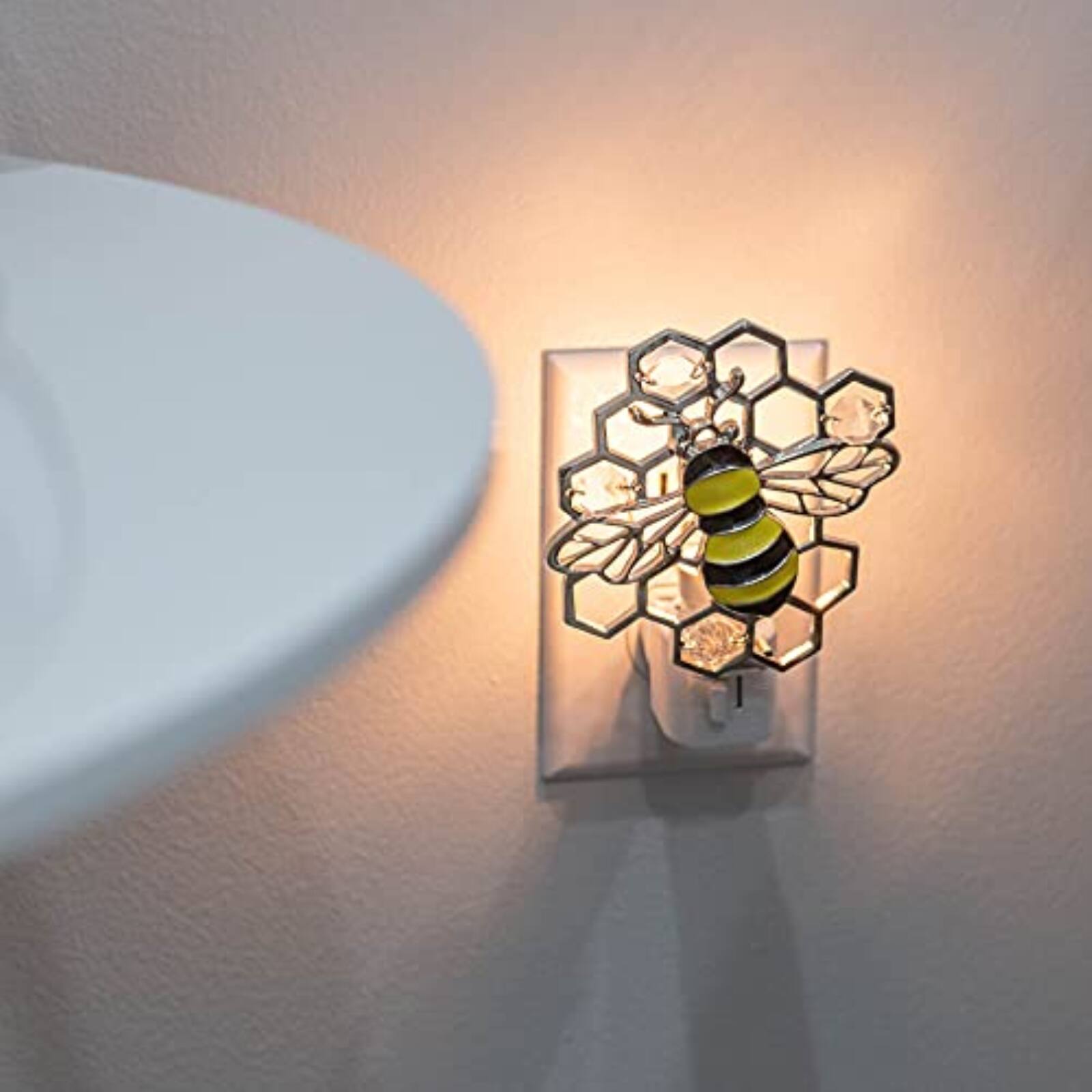 Alt View 2. Ganz - Ganz Black and Yellow Bee with Crystals and Honeycomb Zinc Plug In Night Light 3.75 inch - Yellow.