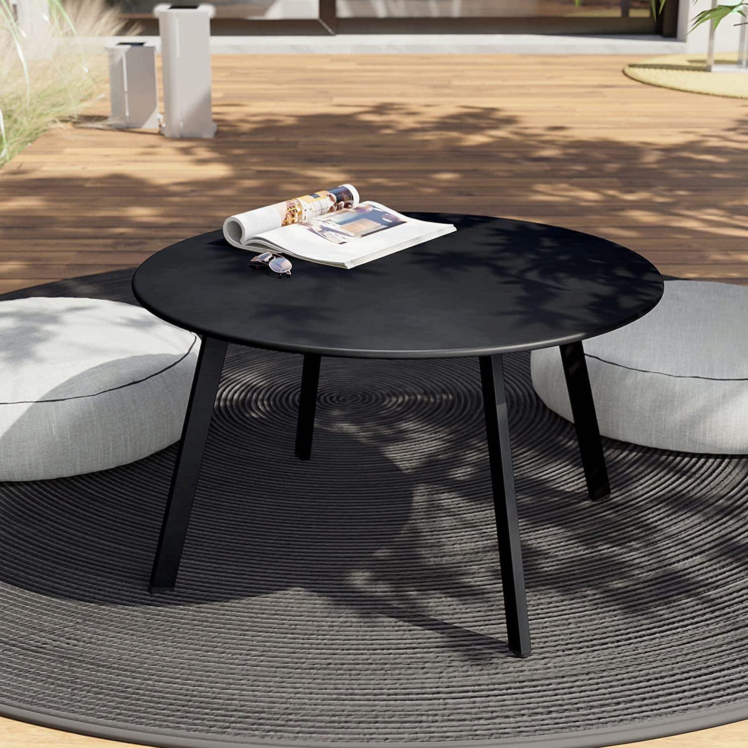 DOMETOUR - Round Coffee Table Patio Side Table - Black