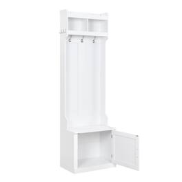 ALEXOUN - Slim Hall Tree with Cabinet & 6 Hanging Hooks - Multi-functional Storage Bench with Coat Rack, Foyer Cabinet for Room - White