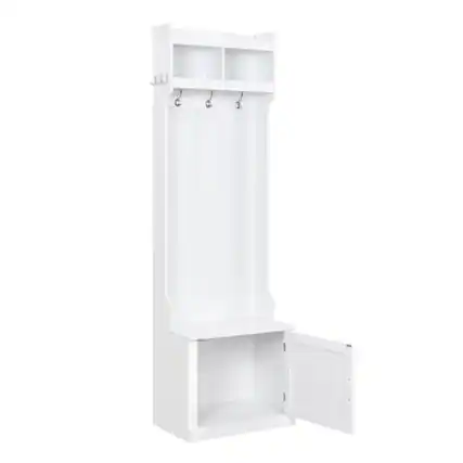 Front. ALEXOUN - Slim Hall Tree with Cabinet & 6 Hanging Hooks - Multi-functional Storage Bench with Coat Rack, Foyer Cabinet for Room - White.