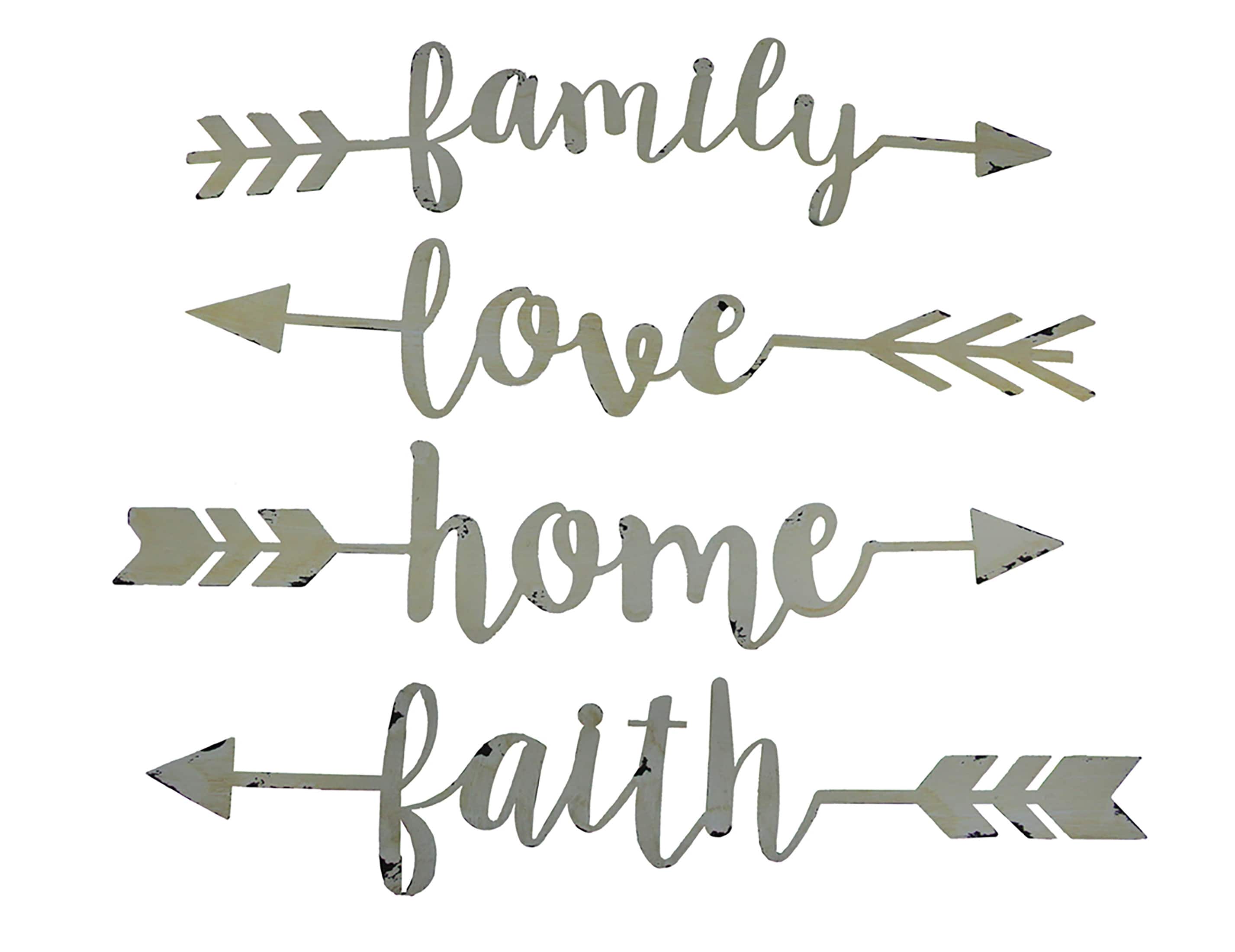 Zeckos - Shabby Chic Family Love Home and Faith 4 Piece Wall Arrow Set Modern Farmhouse Décor - Off-white