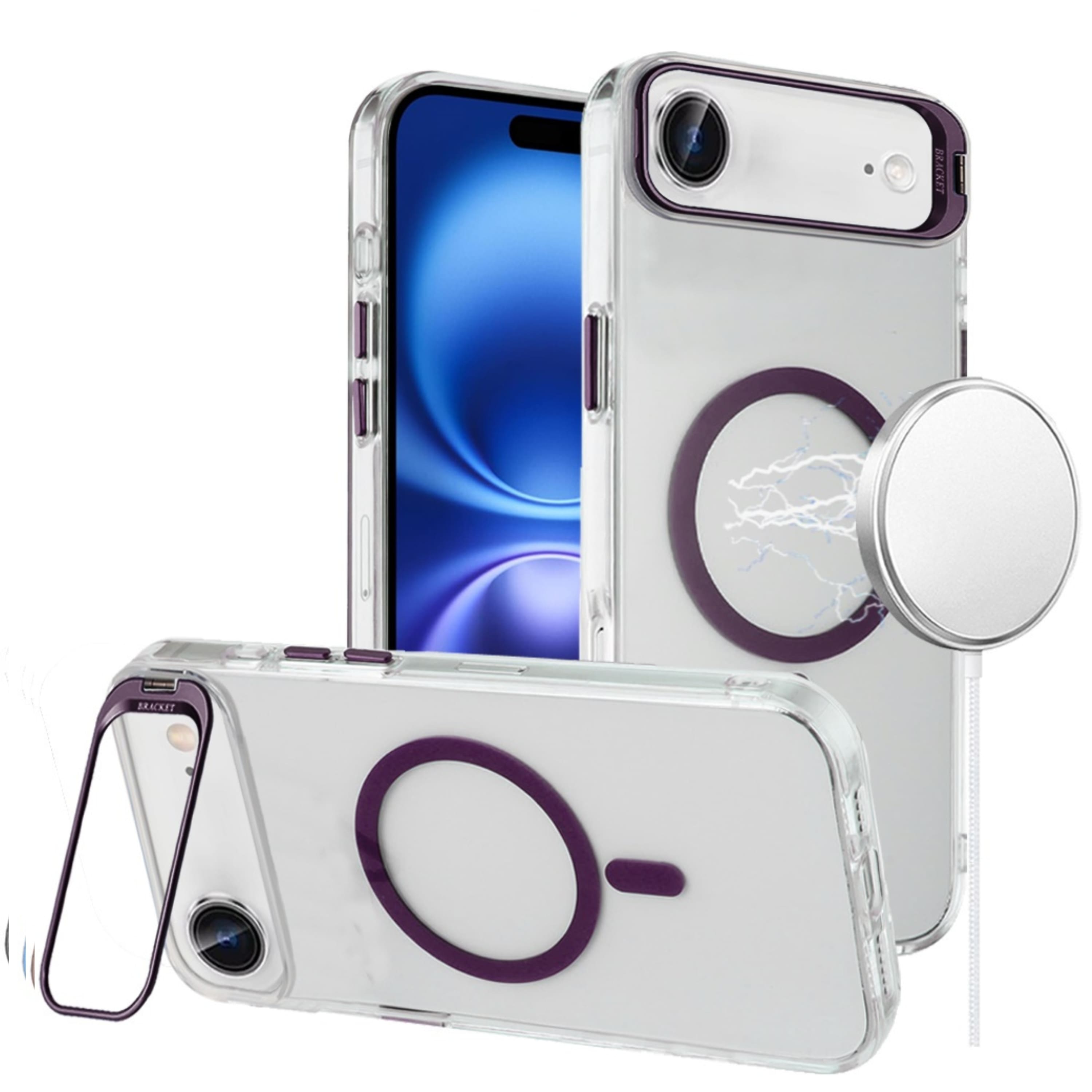 Kitcheniva - Metallic Camera Stand Magnetic Circle Case With Tempered Glass For iPhone Air Dark - Purple price history on PriceWatchPro