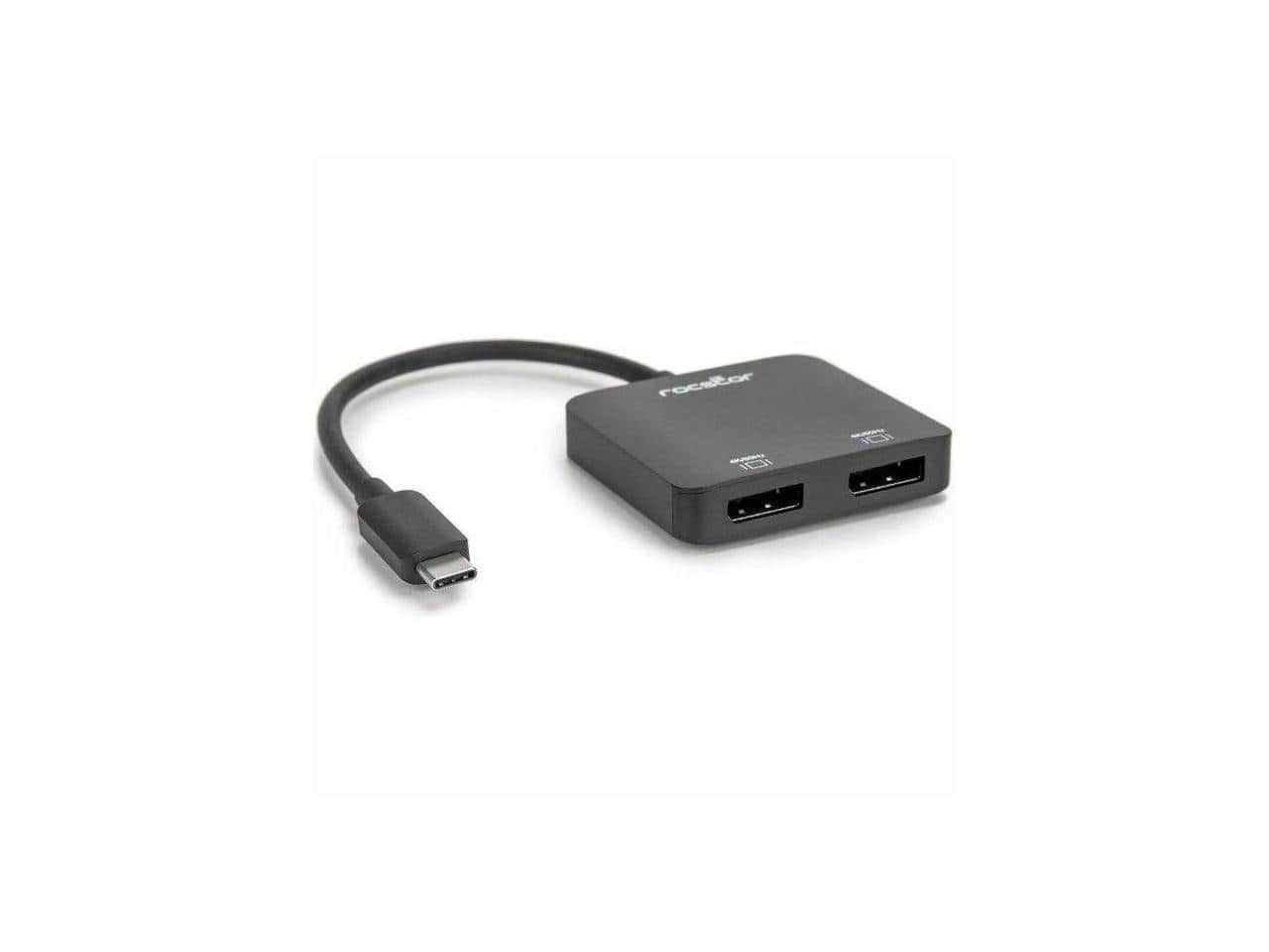 Front. Rocstor - Rocstor USB-C to Dual DP Adapter - 4K/60Hz - USB-C Male, 2 DP Female - 3840x2160 - Black - Black.