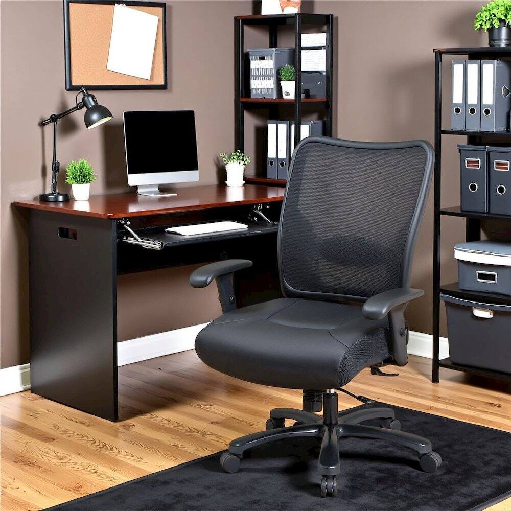 Alt View 1. FurniFact - Black Leather Chair – Low-Back Work Chair for Teachers and Office Use - Black.