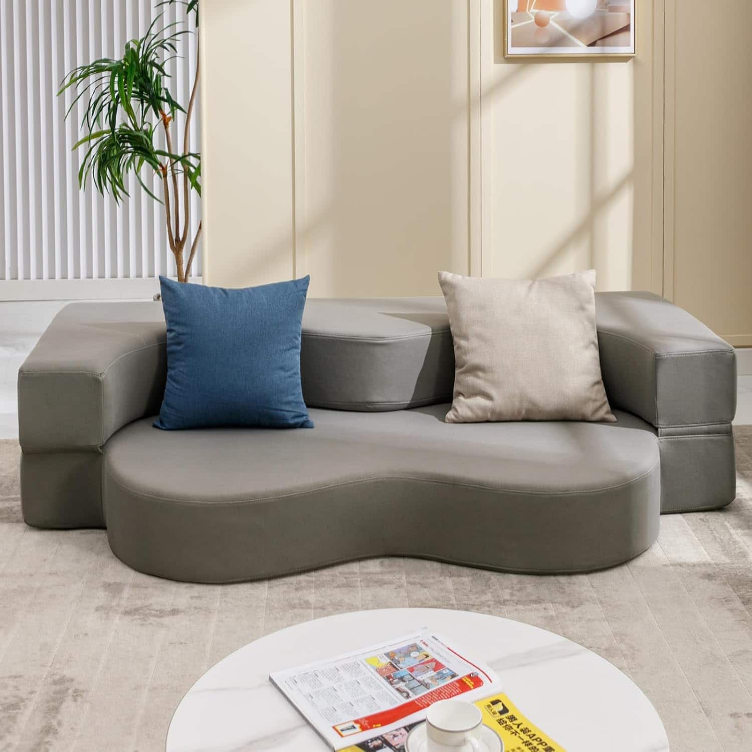 Circus Cirle - Folding Sofa Bed, Fold Out Futon Sofa Bed - Light Gray