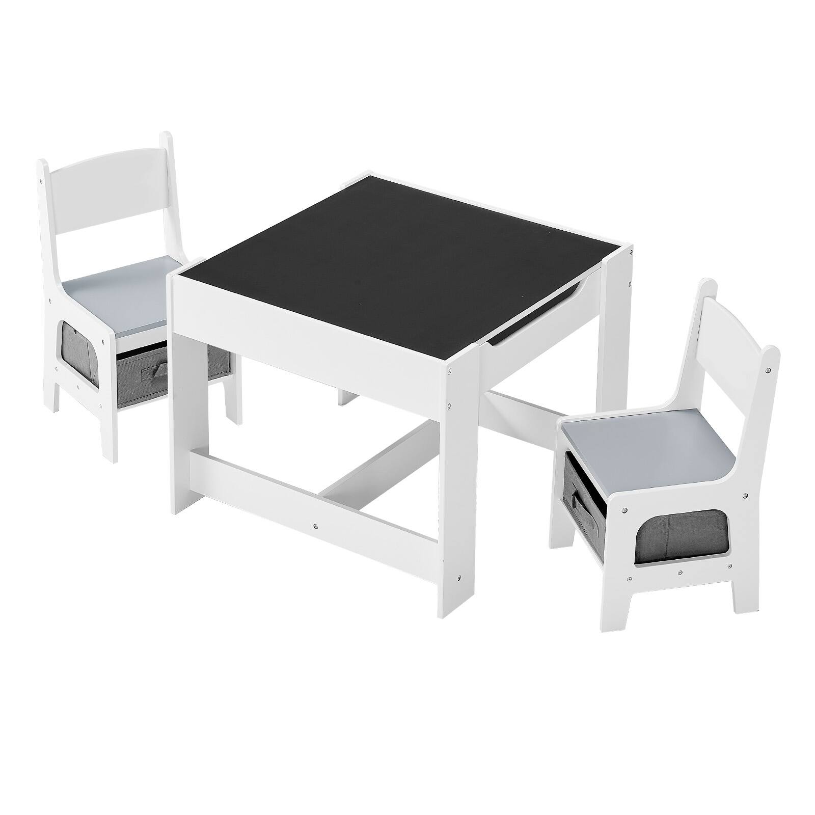 Alt View 5. VEVOR - Kids Table and 2 Chairs Set, Toddler Table and Chair Set with Storage Space under the Table, Cloth Storage Box - White + Black + Gray.