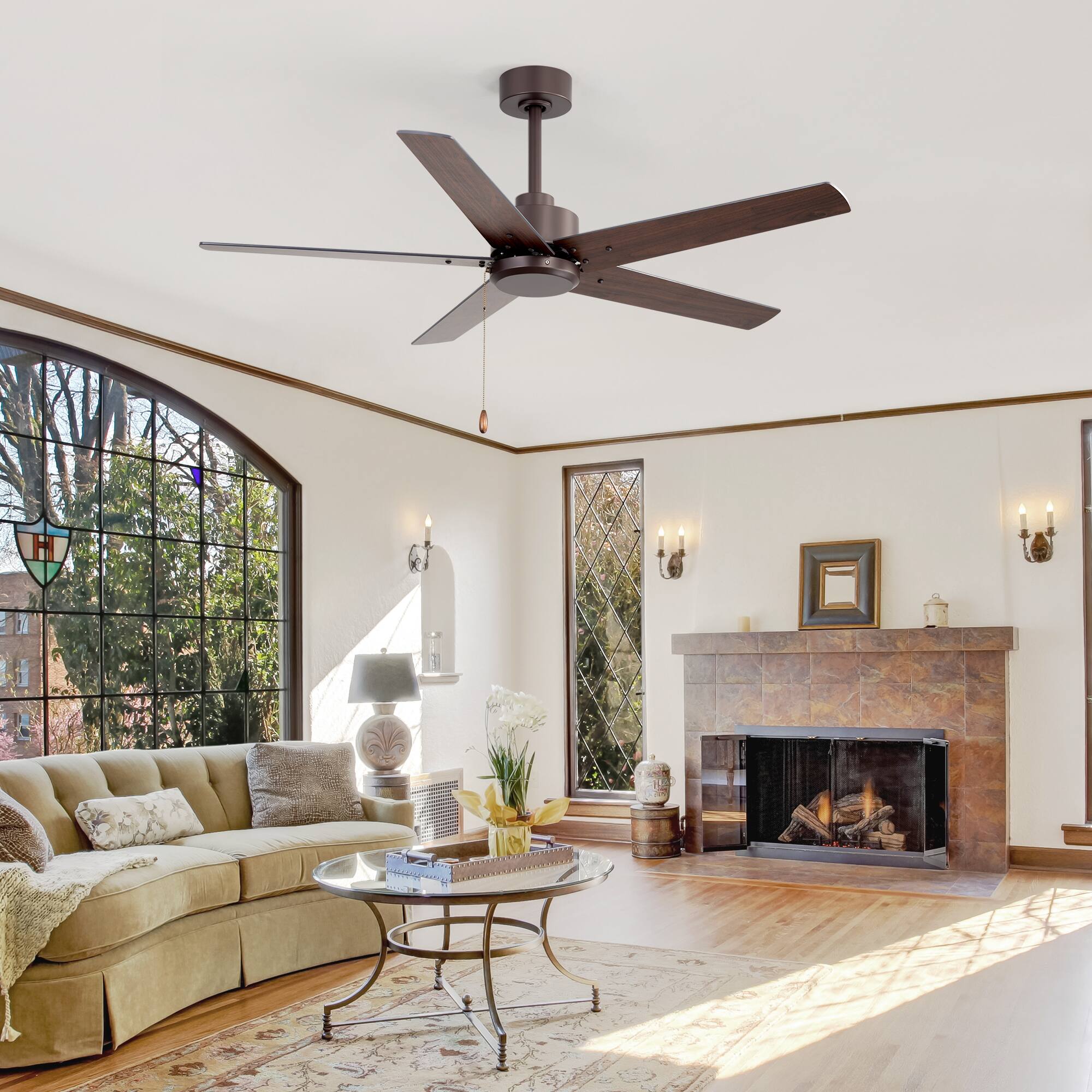 Alt View 6. Breezary - 52-Inch Indoor Ceiling Fan, No-Light, 5 Reversible Plywood Blades, 3-Speed AC Motor, 5/10'' Downrods, Pull Chain Control - Oil-rubbed Bronze.