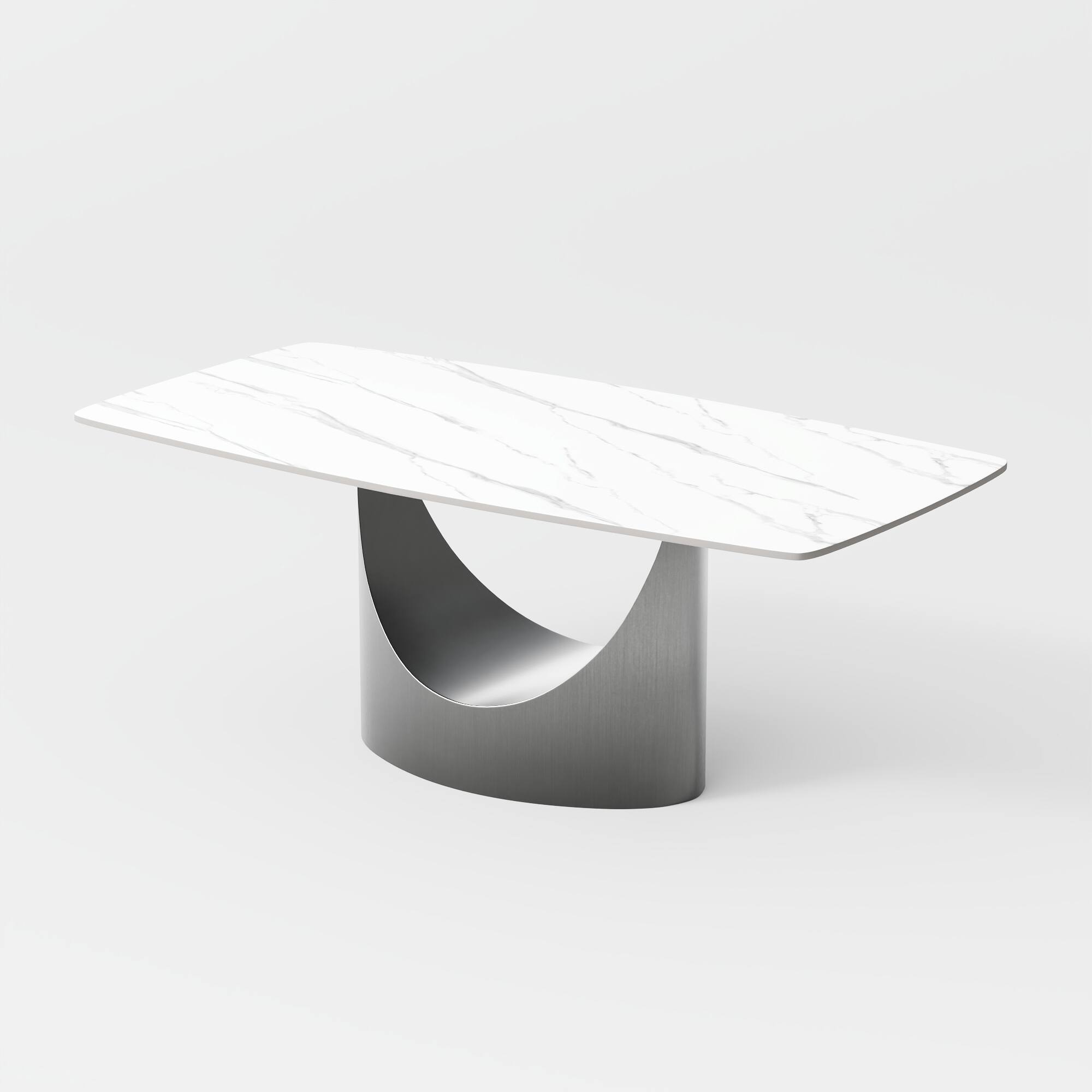 Alt View 6. POVISON - 79" Modern Minimalist Dining Table for 6-8, White Rectangular Matte Sintered Stone Tabletop, Dark Gray Carbon Steel Leg - Matte White Sintered Stone with Gray.