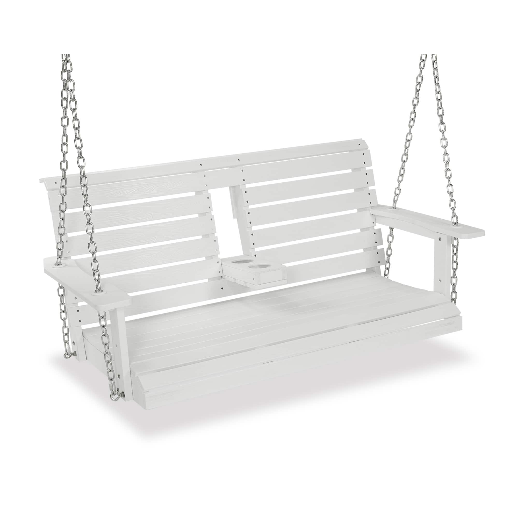 Fortune Candy - Poly Lumber 2-Seat Porch Swing, HIPS 4.5-Feet Bench Swing with Foldable Cup Holders for Porch, Patio and Garden - Snow White