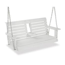 Fortune Candy - Poly Lumber 2-Seat Porch Swing, HIPS 4.5-Feet Bench Swing with Foldable Cup Holders for Porch, Patio and Garden - Snow White