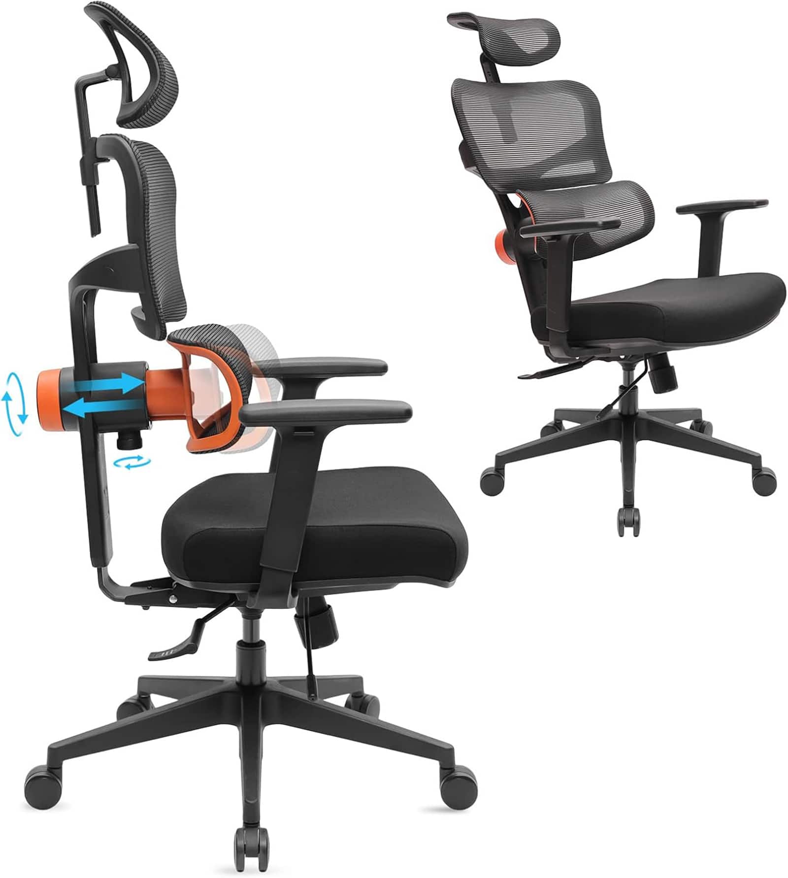 Front. Newtral - Ergonomic High Back Mesh Office Chair with Headrest - Black.