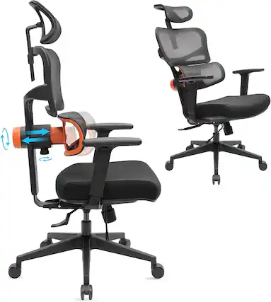 Front. Newtral - Ergonomic High Back Mesh Office Chair with Headrest - Black.