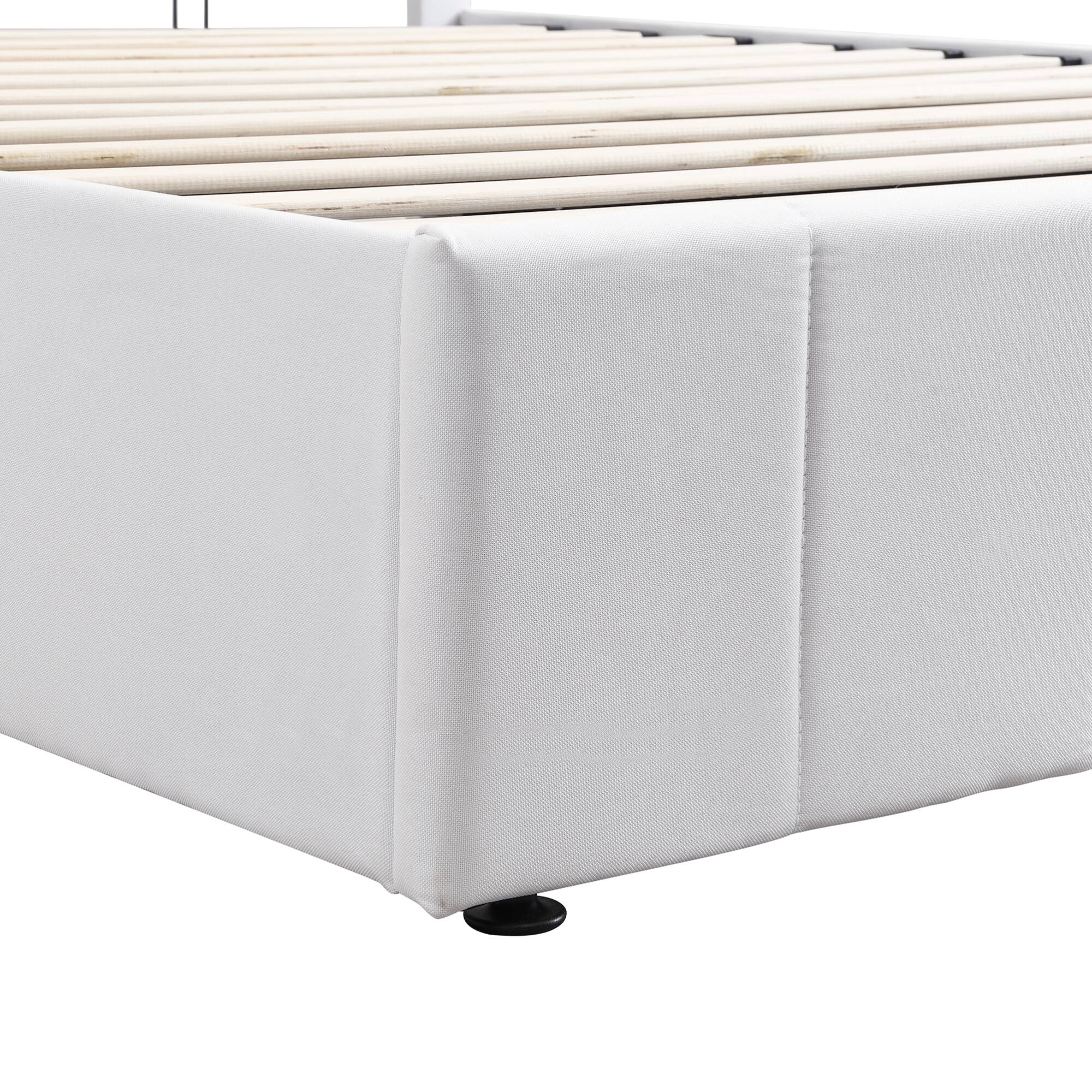 Alt View 6. GOODSILO - Queen Size Upholstered Platform Bed with Hydraulic Storage System - White.
