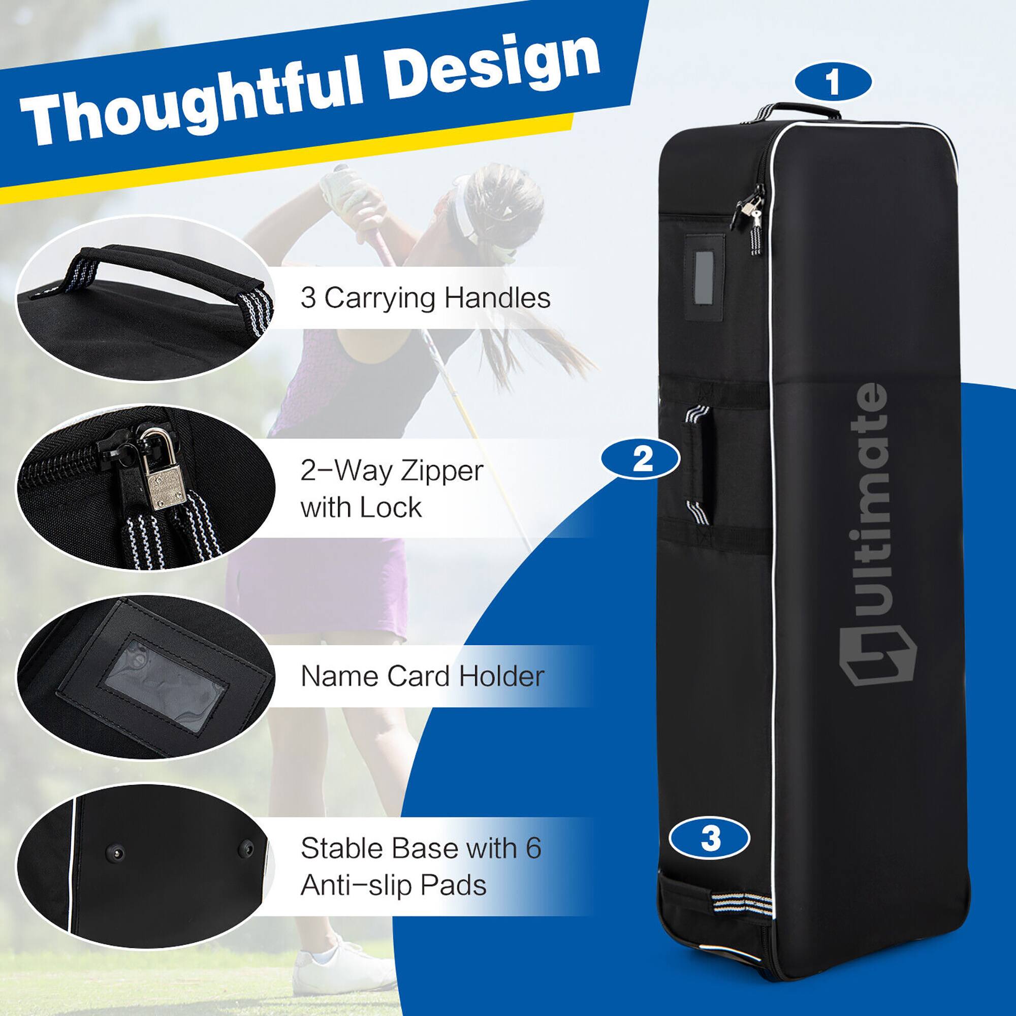 Thoughtful Design

1. 3 Carrying Handles
2. 2-Way Zipper with Lock
3. Name Card Holder
4. Stable Base with 6 Anti-slip Pads