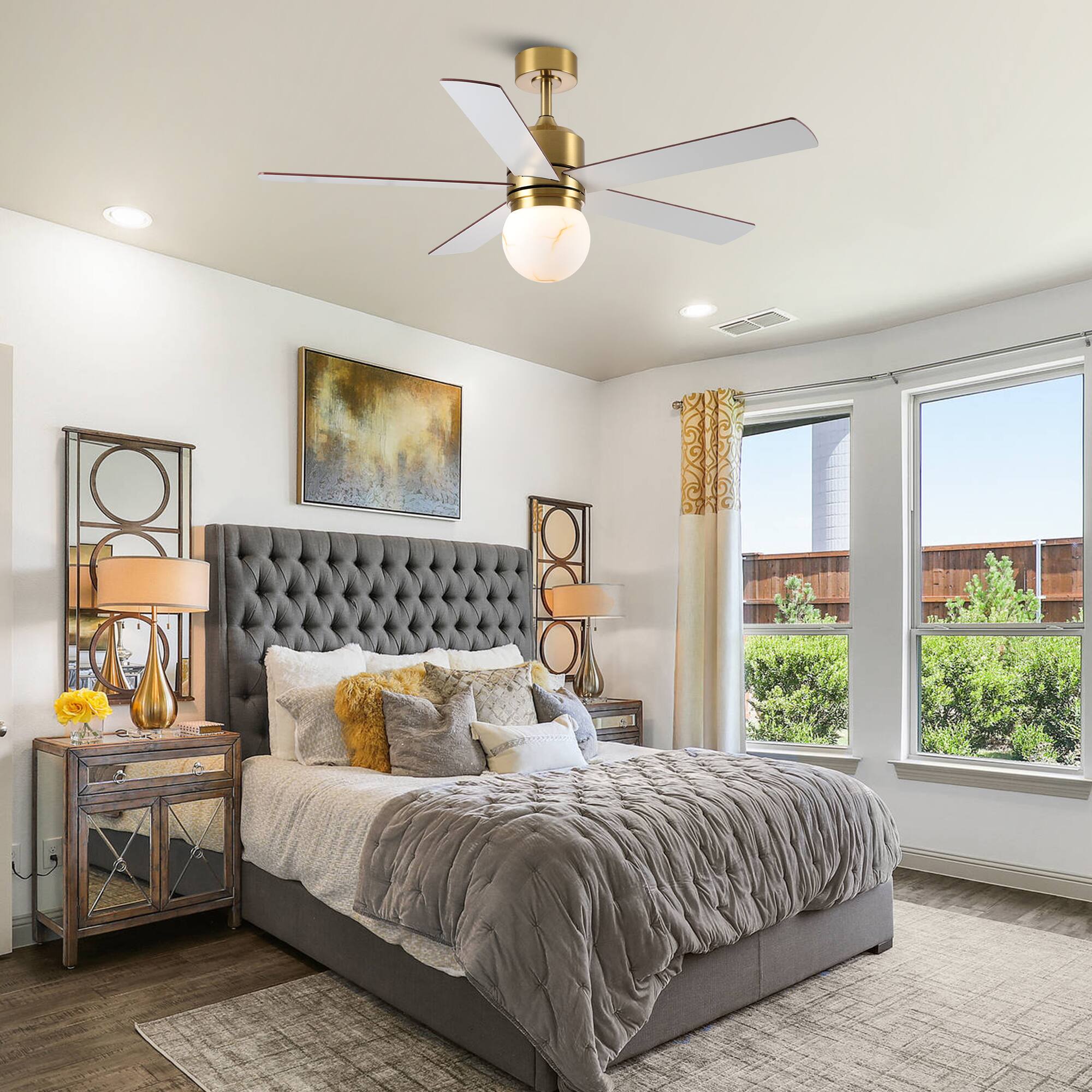 Back. Parrot Uncle - 52" Gold Ceiling Fan with 3CCT Dimmable LED Light and Remote - Gold.