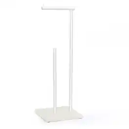 Oumilen - Paper Towel Holder with White Oak Wood Base, 2-in-1 Standing Toilet Roll Storage Rack for Bathroom Kitchen