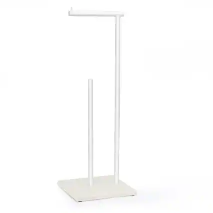 Front. Oumilen - Paper Towel Holder with White Oak Wood Base, 2-in-1 Standing Toilet Roll Storage Rack for Bathroom Kitchen.