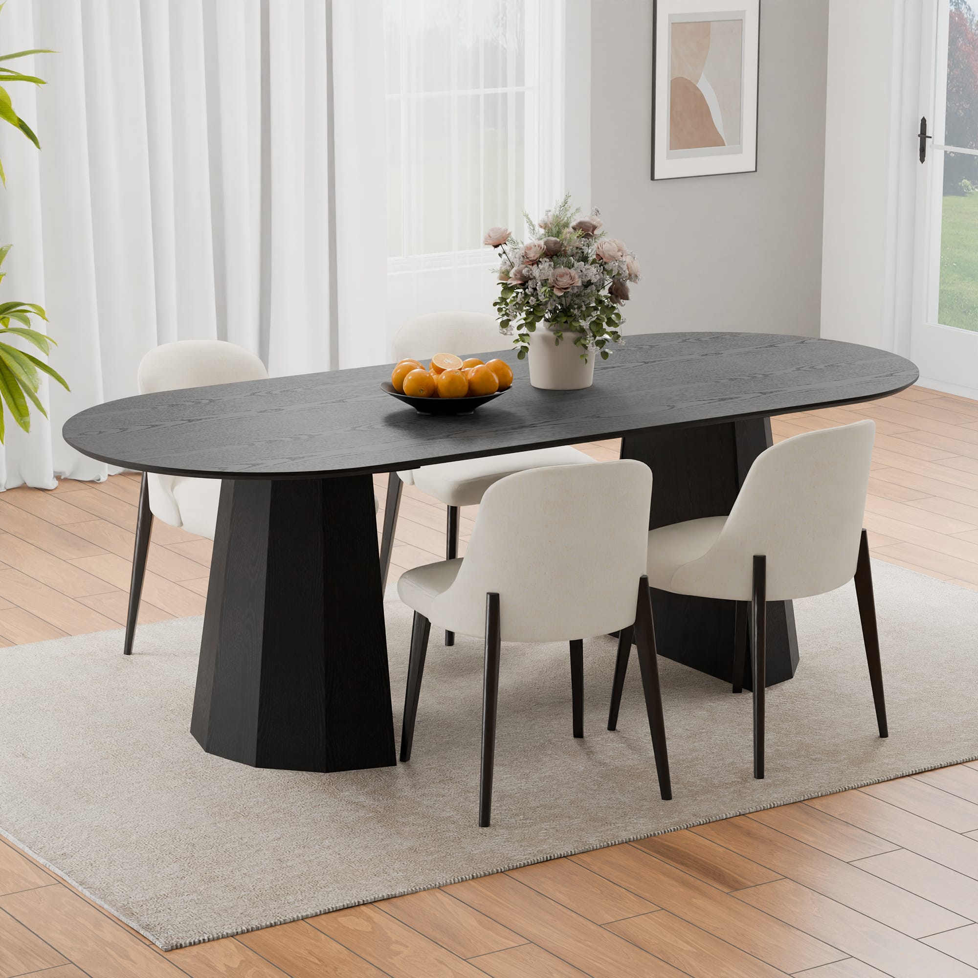 Lirago - 79" Oval Dining Table Solid Wood - Double Pedestal Kitchen Table Seats 6, Classic Dining Room Table for Home - Black