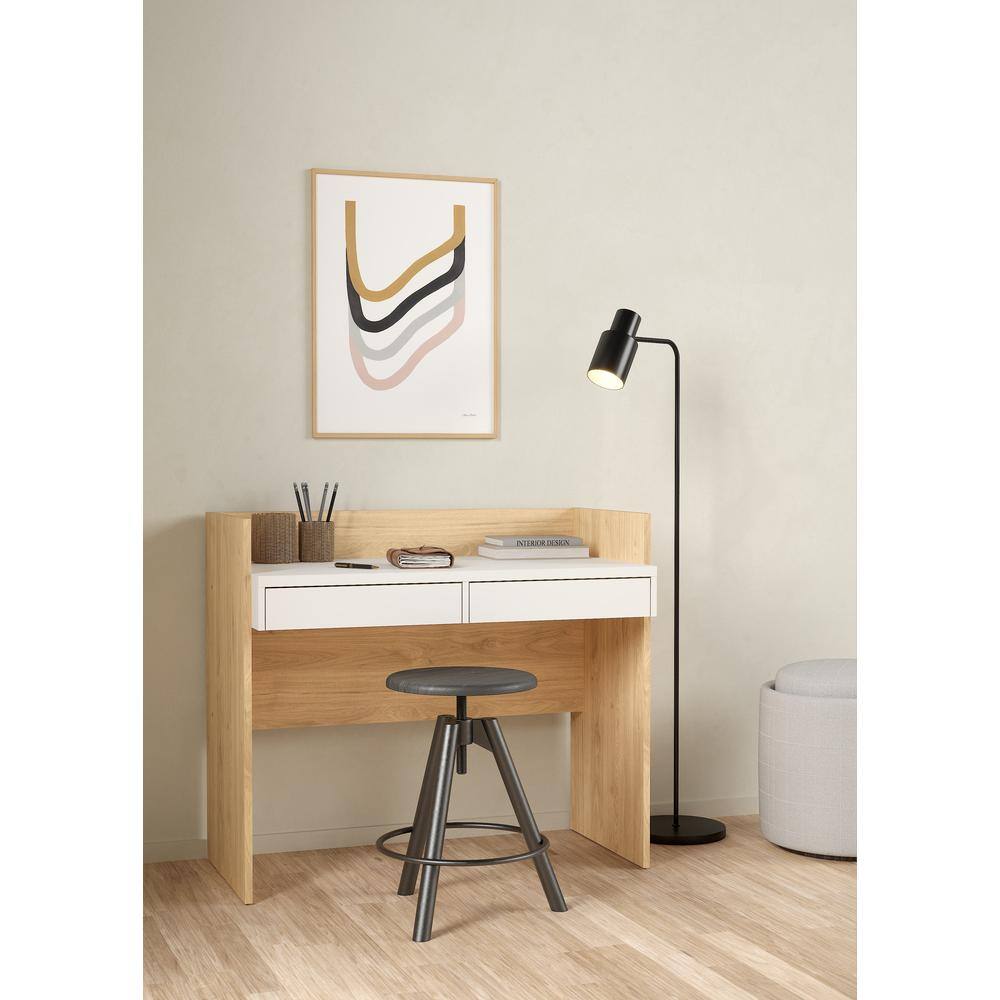 Alt View 5. Tvilum - Wren Home Office Writing Desk with 2 Storage Drawers, Jackson Hickory/White - Brown.