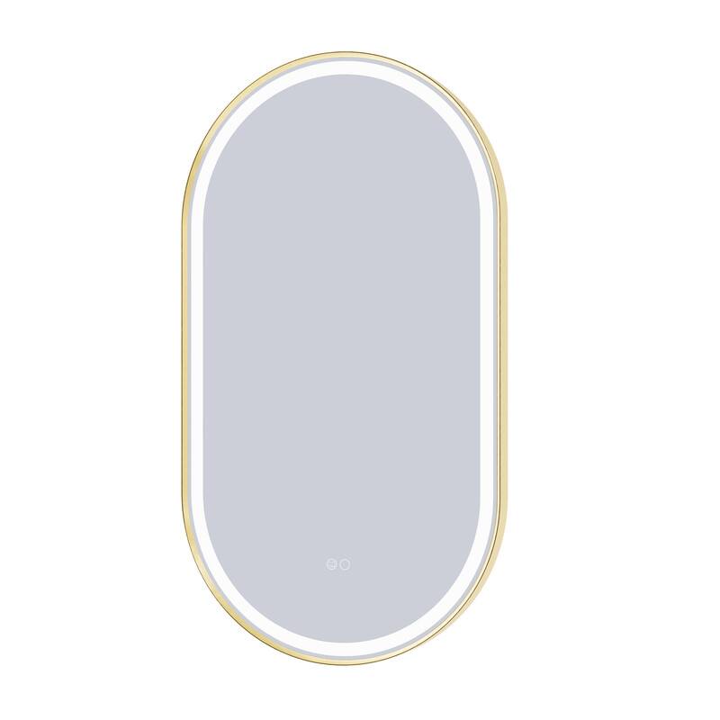 Alt View 5. WELLFOR - 20"x36" Oval LED Framed Bathroom Vanity Mirror with Anti-Fog &Dimmable, Wall-Mounted Bathroom LED Lighted Mirror - Brushed Gold.