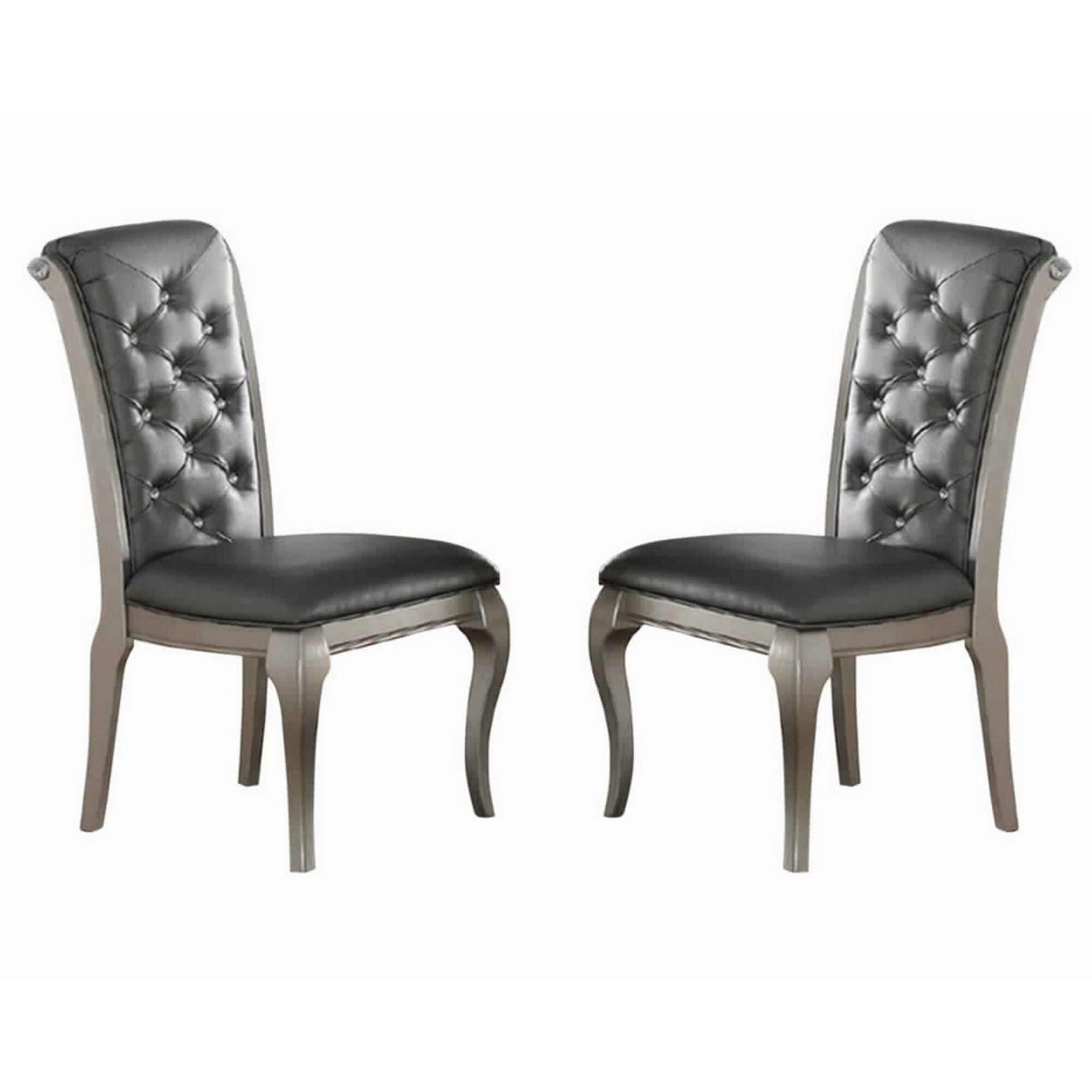 Front. Manhattan Lane - Set Of 2 Rubber Wood Dining Chair With Tufted Back, Gray And Silver - Gray And Silver.