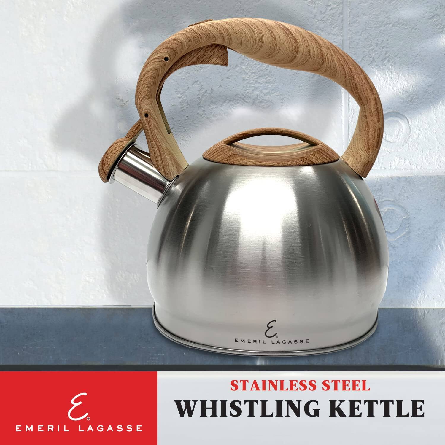 E. EMERIL LAGASSE STAINLESS STEEL WHISTLING KETTLE
