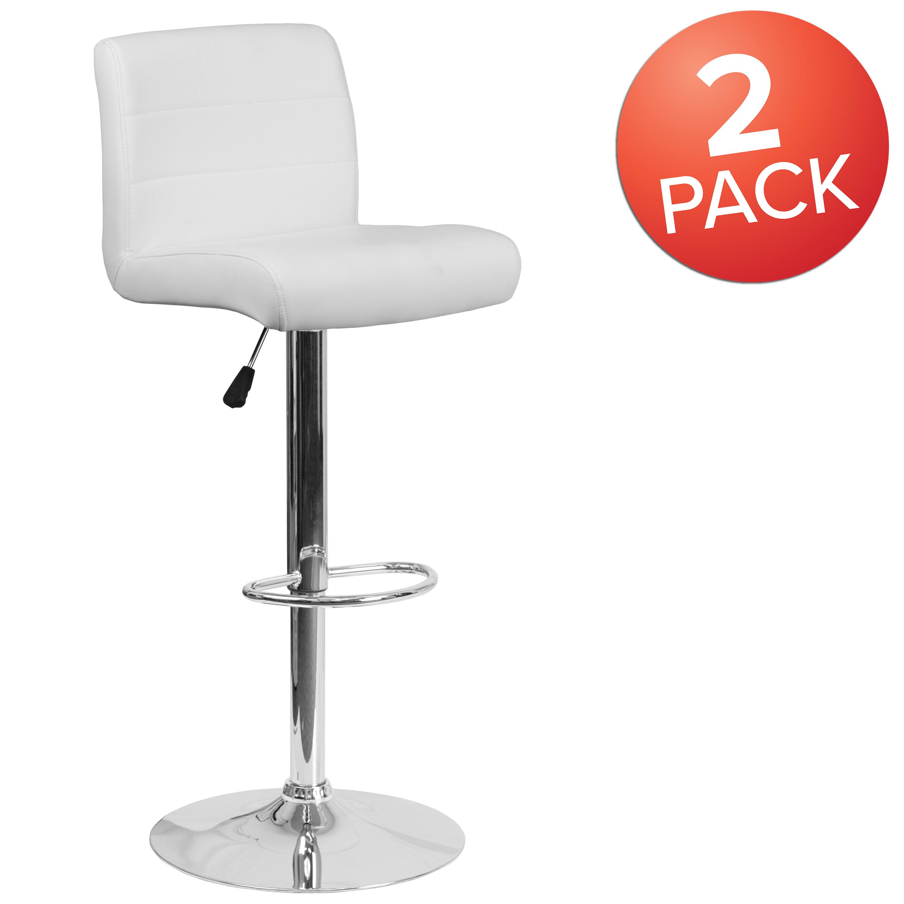 Alt View 2. Emma + Oliver - 2 Pack Contemporary Vinyl Adjustable Height Barstool with Rolled Seat and Chrome Base - White.