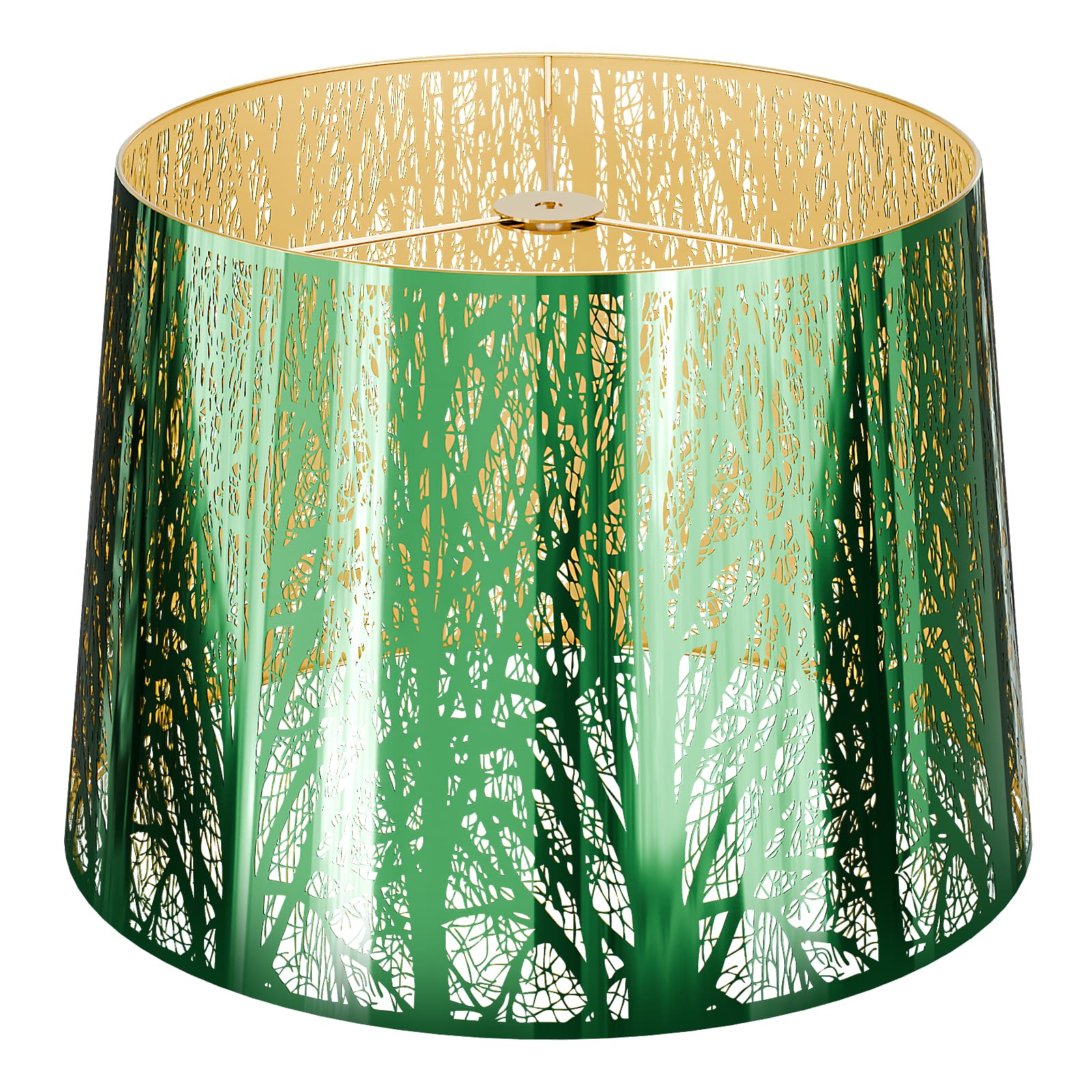 Alucset - Stainless Steel Large Lampshade, Drum Lamp Shade, Large Lamp Shades for Table and Floor Lamps, Etched Forest - Green&Gold