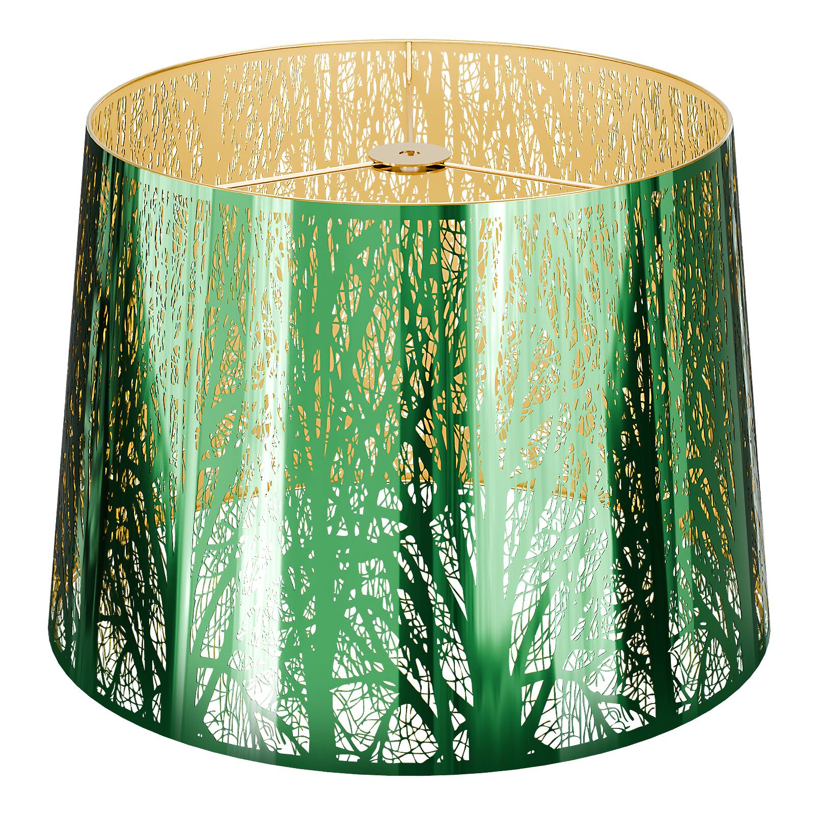 Front. Alucset - ALUCSET Stainless Steel Large Lampshade, Drum Lamp Shade, Large Lamp Shades for Table and Floor Lamps, Etched Forest - Green&Gold.