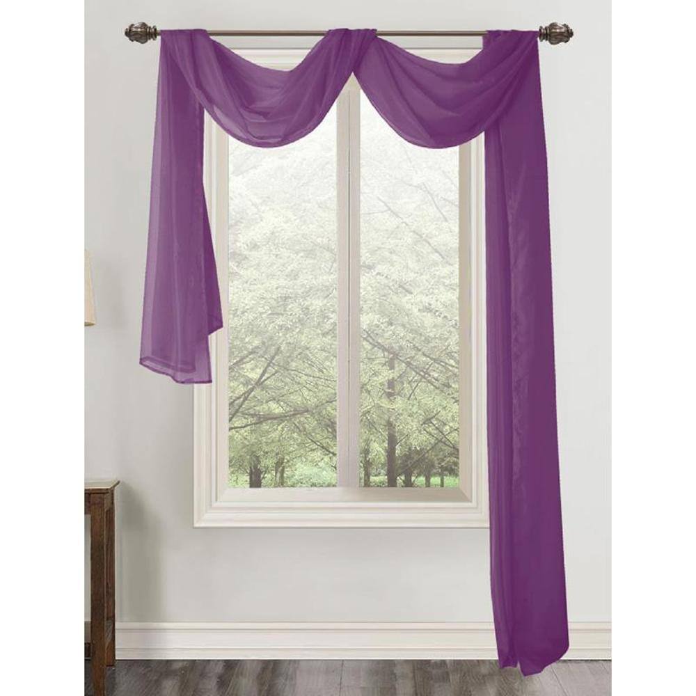 Angle. RT Designers Collection - Celine Neon Purple Sheer Curtain Scarf Valance - 55 x 216 Inches - Purple.
