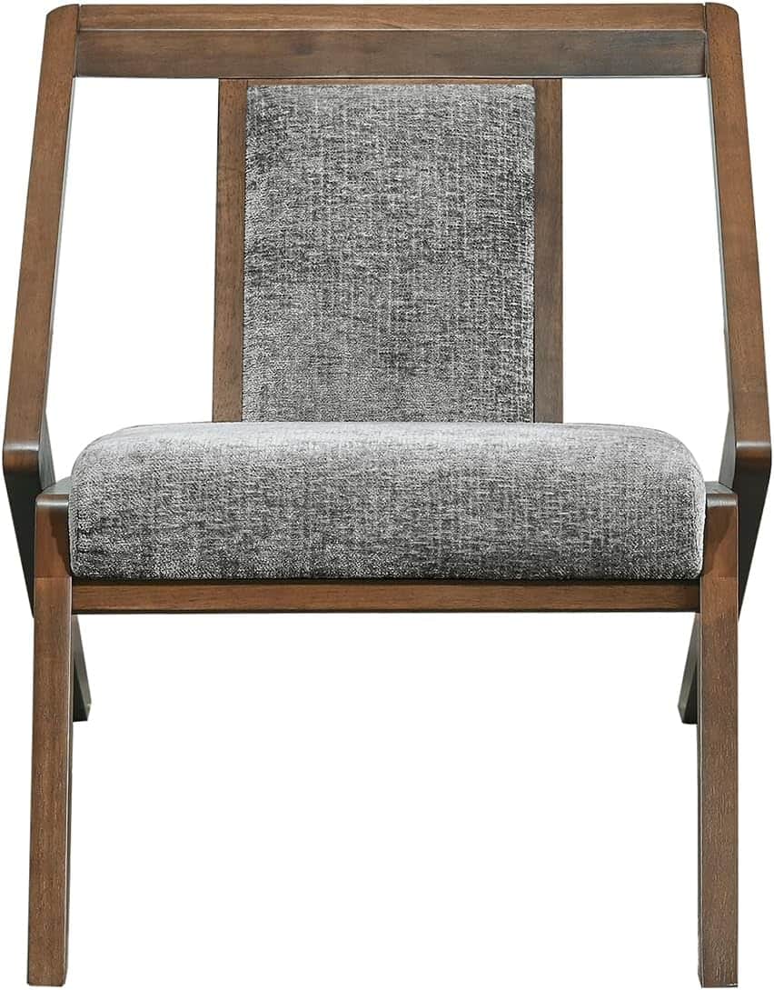 Acanva - Mid-Century Modern Lounge Chair, Upholstered Velvet Living Room Reading Armchair with Solid Wood Frame, Steel-grey - Walnut and Steel-grey