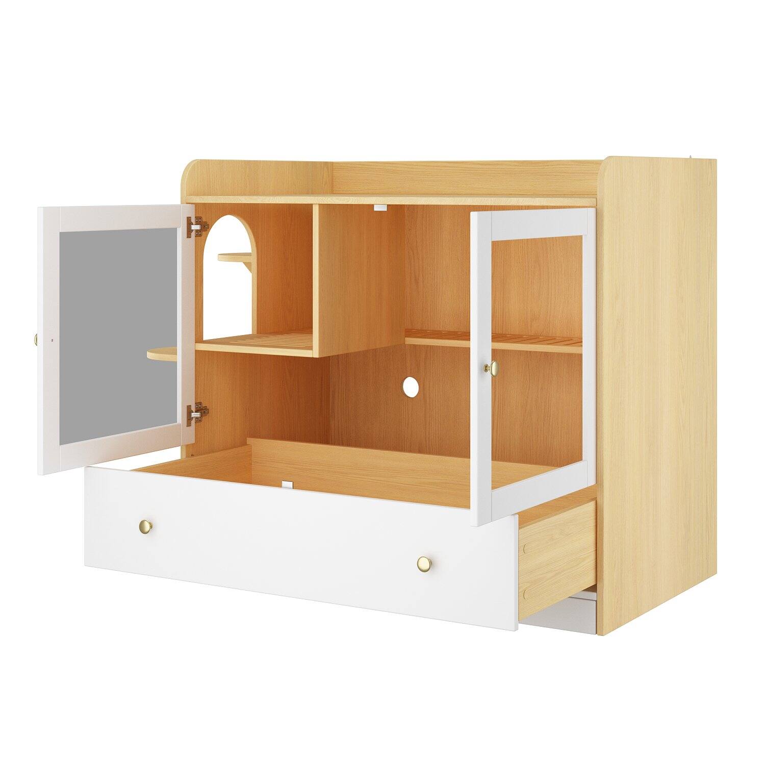 Angle. FUFU & GAGA - Premium Multi-Functional Cat Cabinet – Luxury Cat House with Hidden Litter Box & Activity Zones.