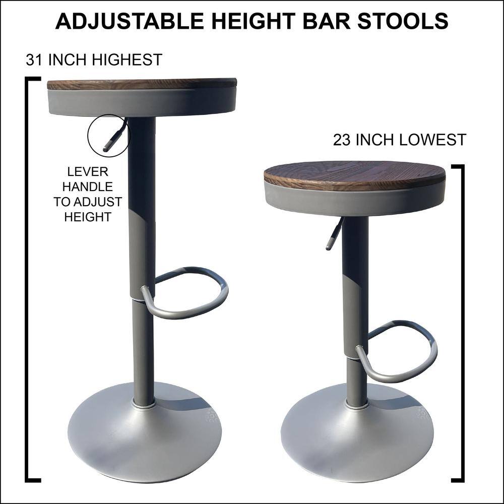 ADJUSTABLE HEIGHT BAR STOOLS  
31 INCH HIGHEST  
23 INCH LOWEST  
LEVER HANDLE TO ADJUST HEIGHT