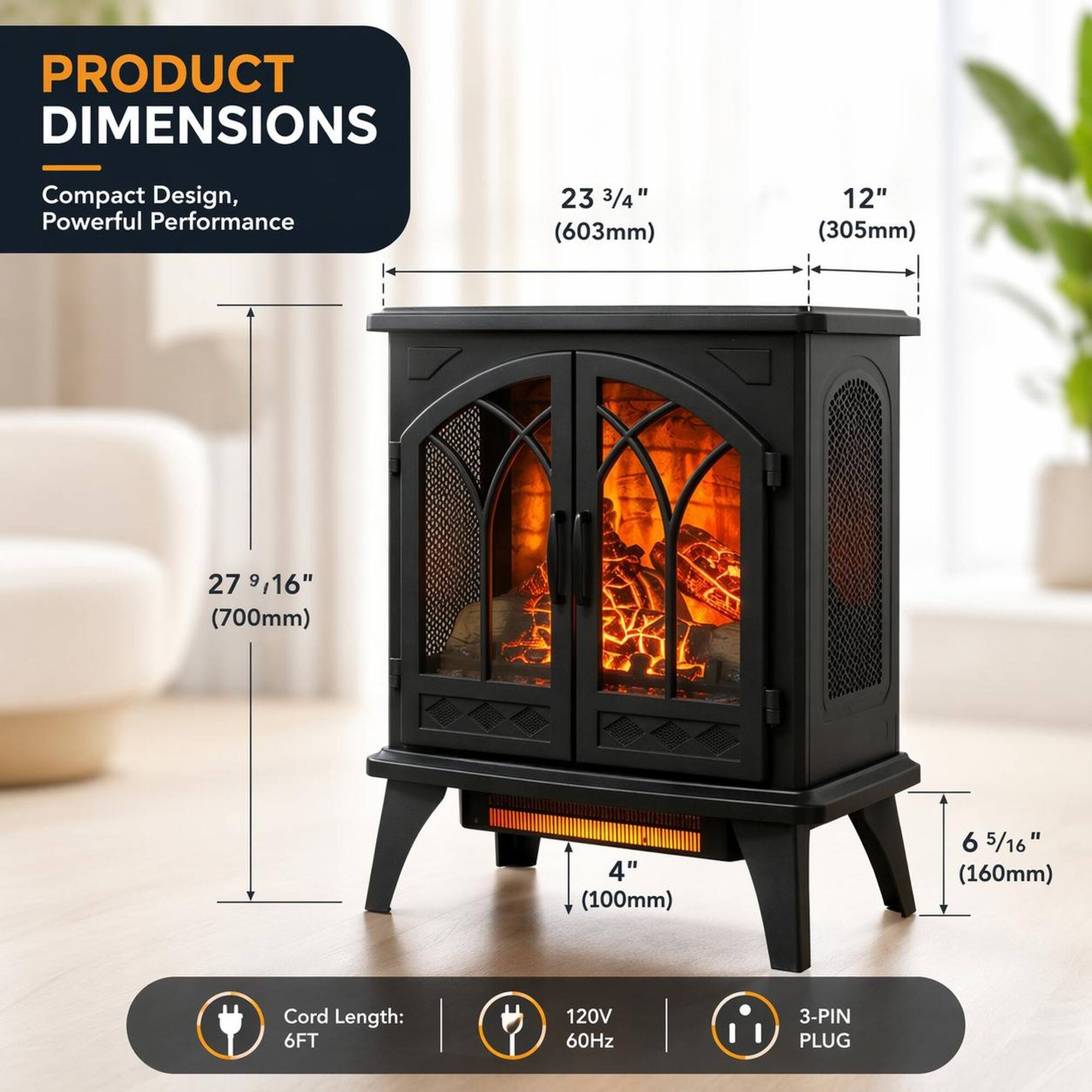 PRODUCT DIMENSIONS  
Compact Design, Powerful Performance  

23 3/4" (603mm)  
12" (305mm)  
27 9/16" (700mm)  
4" (100mm)  
6 5/16" (160mm)  

Cord Length: 6FT  
120V 60Hz  
3-PIN PLUG