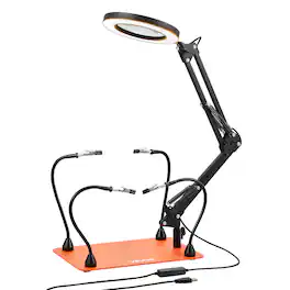 VEVOR - Magnetic Helping Hands Soldering Station, 4 Flexible Arms Third Hand Tool with 3X LED Magnifying Lamp & Non-Slip - Orange