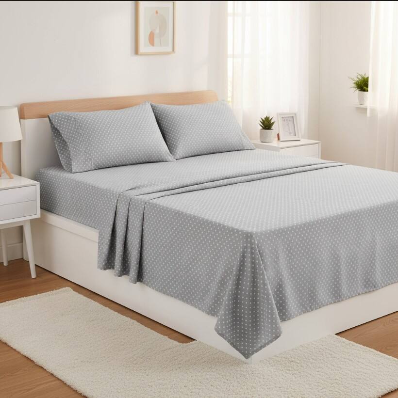 Back. Sweet Home Collection - Dots 4 Piece Printed Sheet Set, Double Brushed Microfiber, Full - Gray.