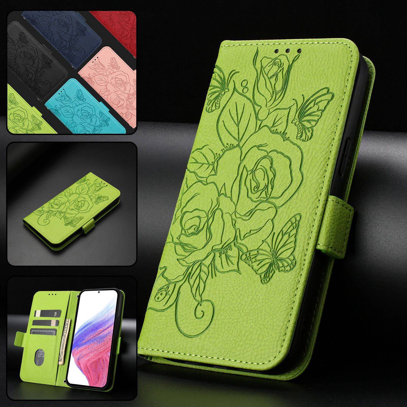 Alt View 5. Dteck - Embossed Texture Case for Samsung Galaxy S26 Ultra,PU Leather Card Holder Wallet Case,Magnetic Closure Flip Cover+Strap - Green.