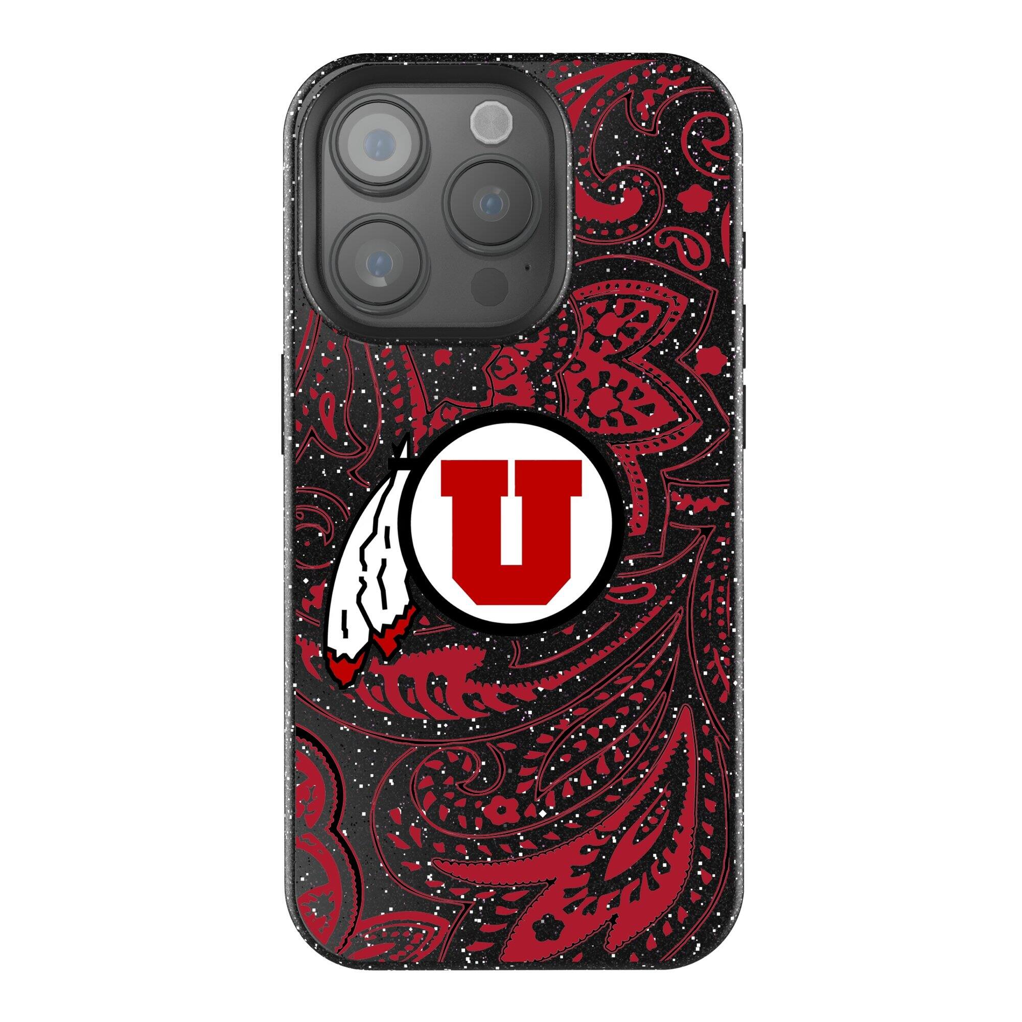 Front. Keyscaper - Utah Utes Paisley Bling iPhone Case - 16 Plus - Black.