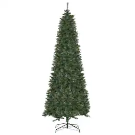Homcom - Pine Artificial Christmas Tree, Slim Pencil Xmas Tree with 952 Realistic Branches, Steel Base, Auto Open - Green