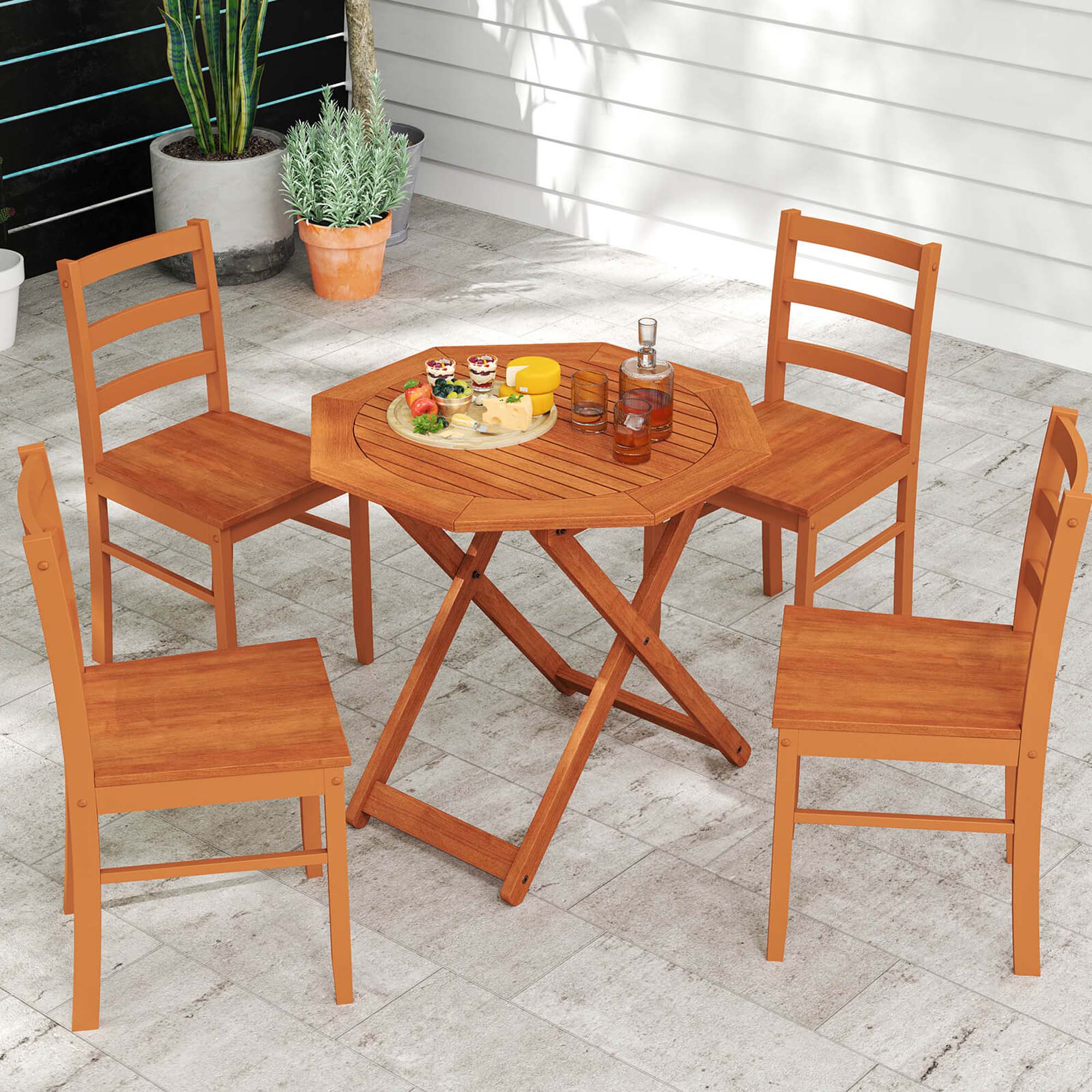 Alt View 4. Costway - Costway 1 PCS Outdoor Patio Folding Wood Dining Table for 4 with 2" Umbrella Hole for Garden - Natural.