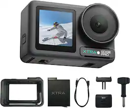 Xtra - Edge Pro Action Camera, 4K Vlogging Camera w/ 1/1.3'' Sensor, 65ft Waterproof, Night View & Stabilization, Diving Camera - Black