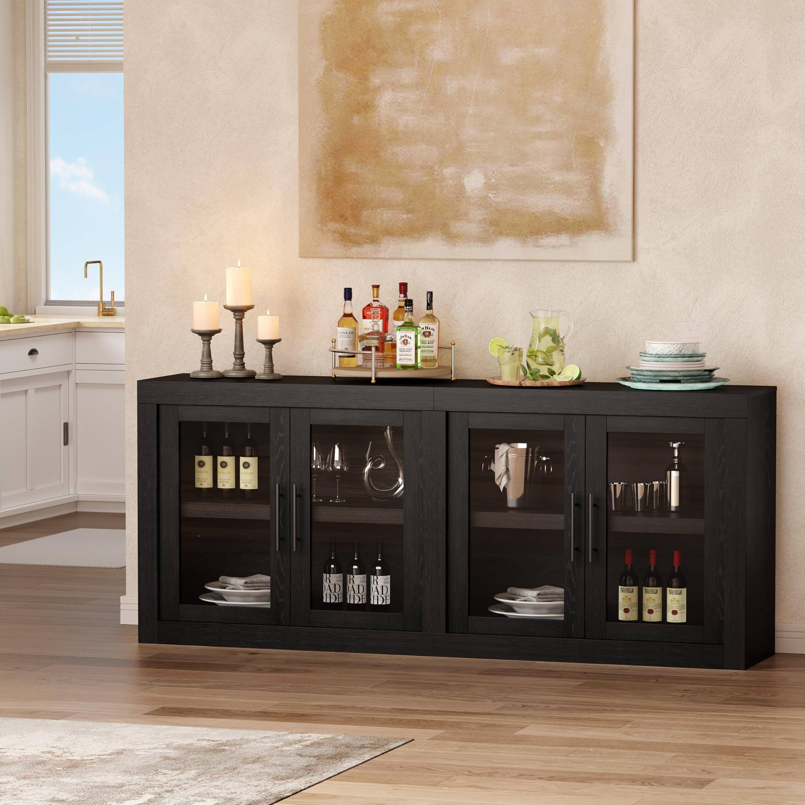 Alt View 3. Acekool - 70.8  in Sideboard Buffet Cabinet with Storage, Mid Century Modern Accent Cabinet - Black.