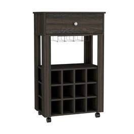 TuHome - Memphis Bar Cart, Twelve Built-In Wine Rack, Casters, Drawer, Living Room or Bar Room - Espresso