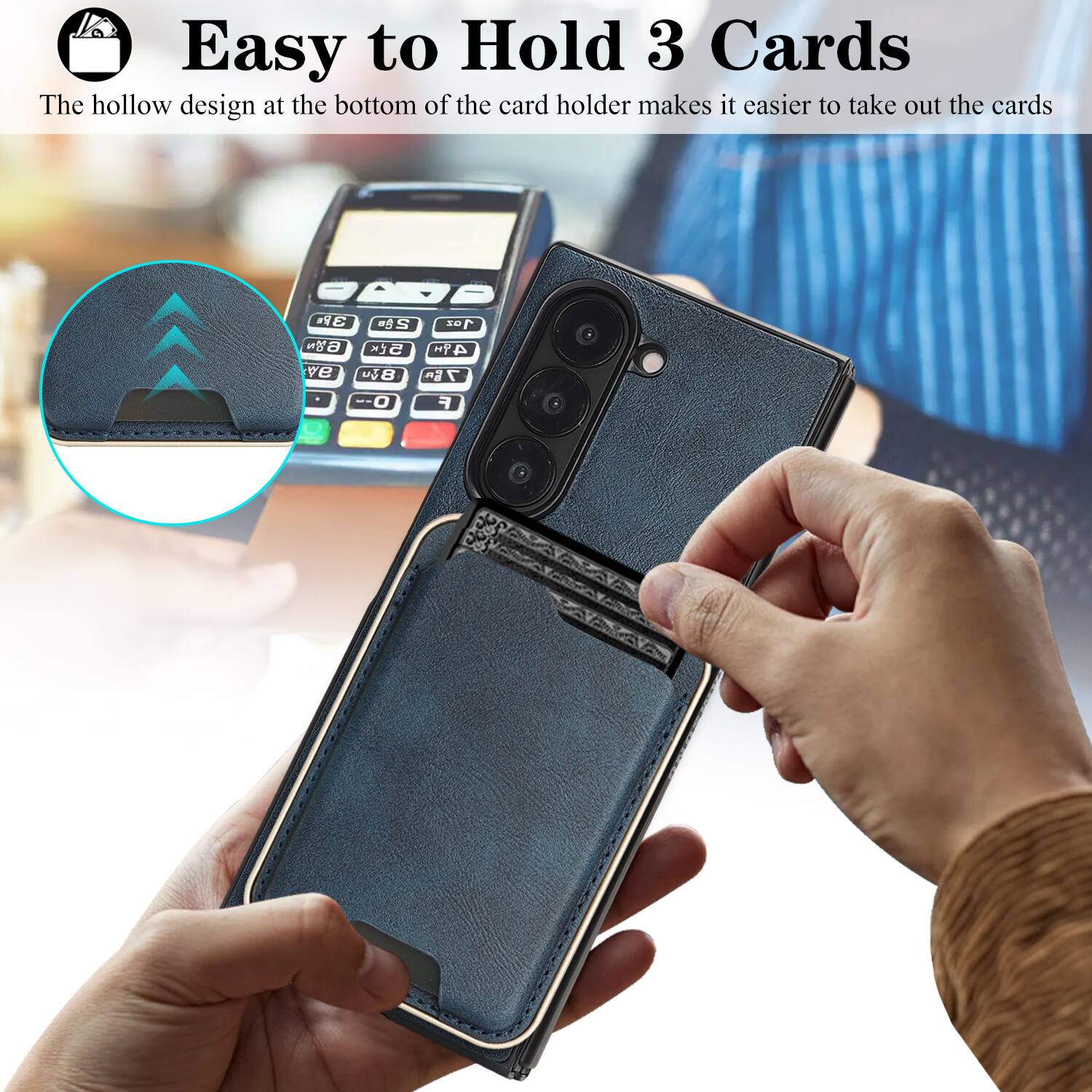 Easy to Hold 3 Cards

The hollow design at the bottom of the card holder makes it easier to take out the cards