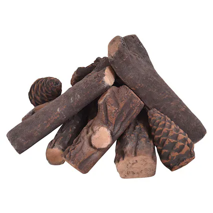 Front. Mondawe - 9 pcs Ceramic Fireplace Imitation Wood Propane Log Set - Original wood figure.