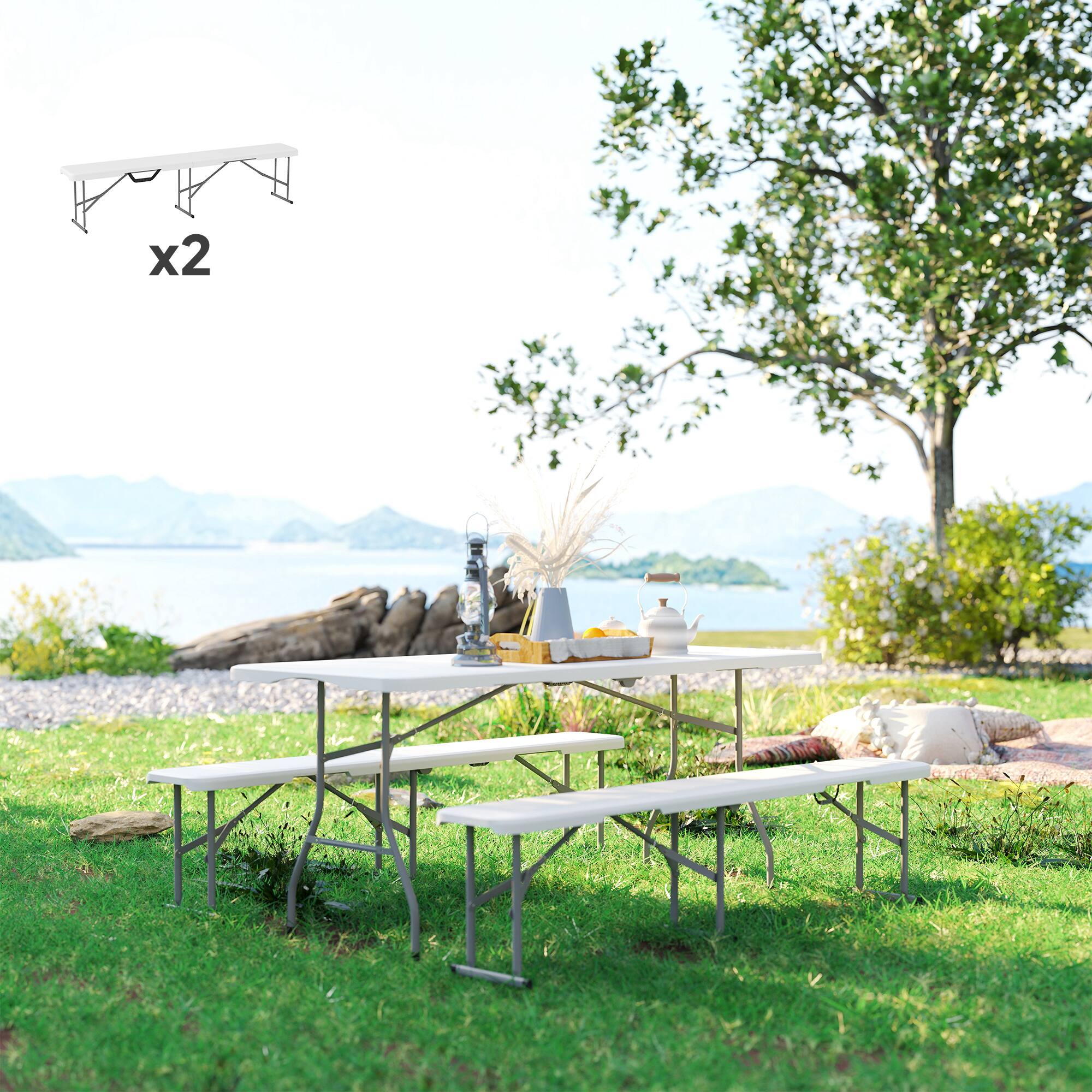 Alt View 7. Outsunny - Pack 6 ft Portable Foldable Bench Seats - White.
