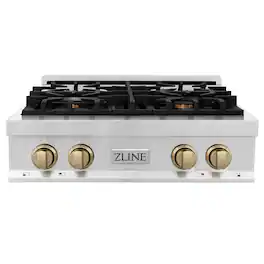 ZLINE - Autograph 30 in. Legacy Rangetop w/ 4 Burners and Champagne Bronze Accents - Stainless Steel