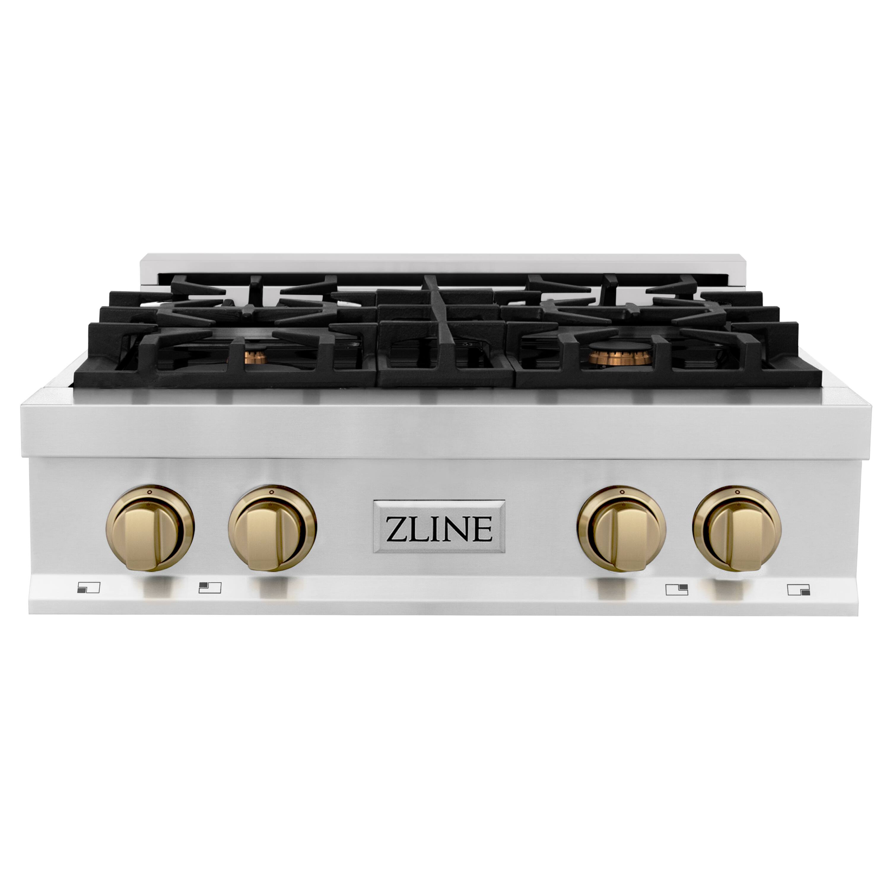 Front. ZLINE - ZLINE Autograph 30 in. Legacy Rangetop w/ 4 Burners and Champagne Bronze Accents - Stainless Steel.