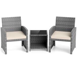 Boyel Living - 3 Pieces Patio Furniture Set with Tempered Glass Coffee Table and Soft Seat Cushions 31-in L x 25-in W x 23-in H - Gray