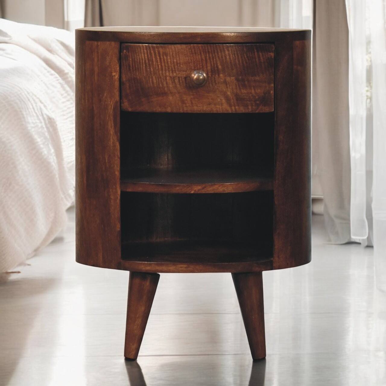 Alt View 6. Artisan Furniture - Artisan Furniture Solid Wood Mini Curved California Walnut Wall Mounted Bedside, 1 Drawer, 1 Open Slot, Dark Brown - Walnut Finish.